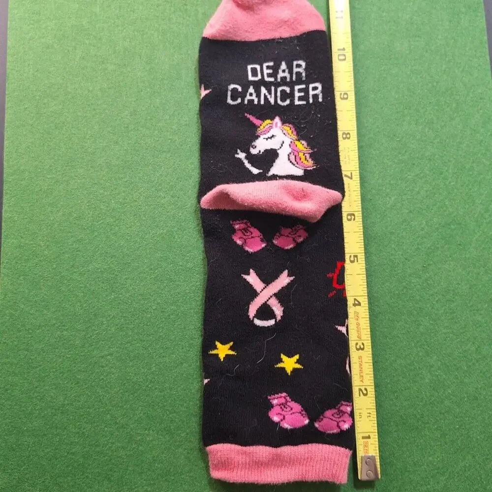 Pink Black Unicorn Breast Cancer Awareness Womens Funny Inspirational Socks NWT